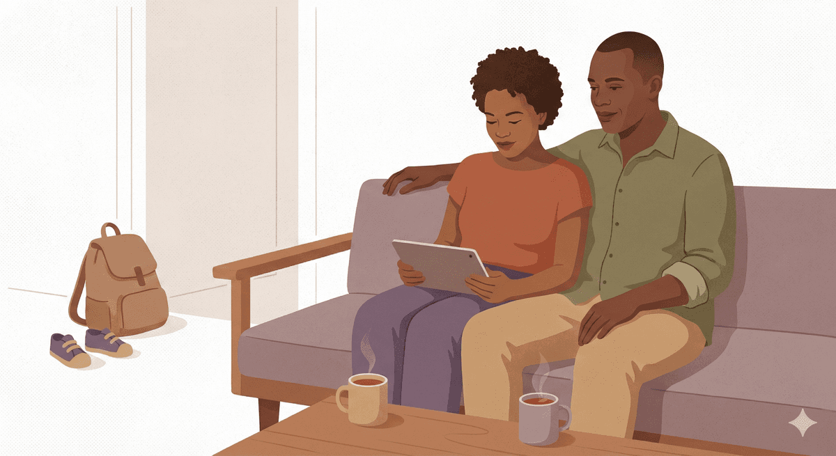 Parents reviewing child's progress on tablet