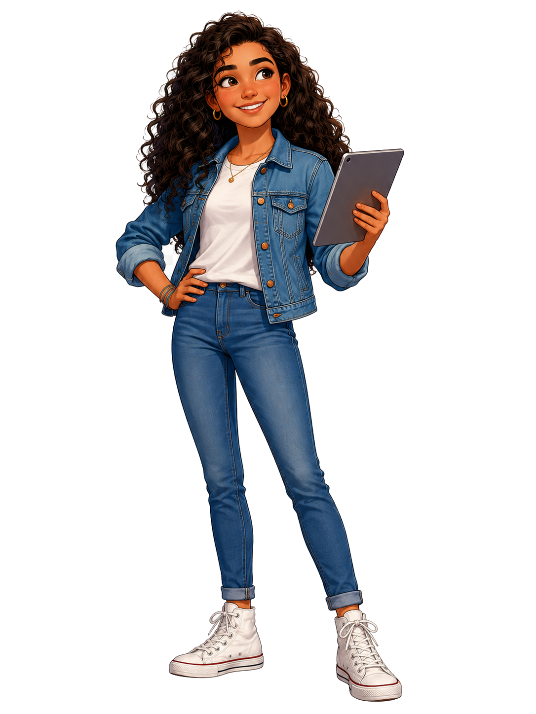 Young learner from the Middle East holding a tablet, hand on hip
